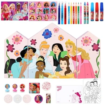 Image of Disney Princess Xmas Advent Calendar Creative Art &amp; Craft Stationery Set Kids Children Christmas Countdown Fun