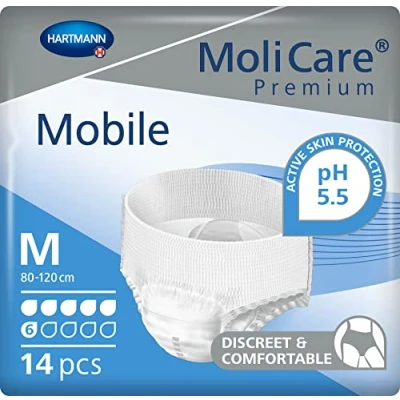 Image of MoliCare Premium Mobile Disposable Pull Up Pants: Discreet Use for Woman and Men with Incontinence; 6 Drops, Size M, Pack of 14