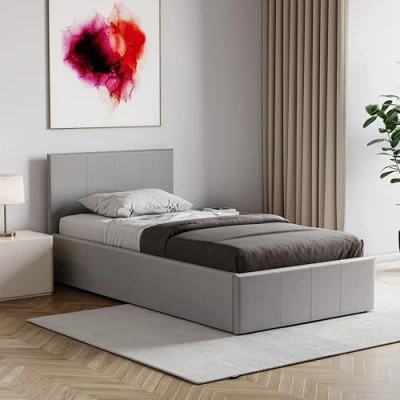 Image of Vida Designs Lisbon Ottoman Faux Leather Bed, Grey (Single 3ft No Mattress)