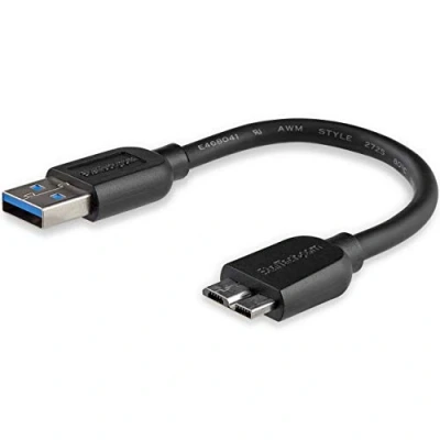 Image of StarTech.com 15cm 6in Short Slim USB 3.0 A to Micro B Cable M/M Mobile Charge Sync for Smartphones and Tablets (USB3AUB15CMS),Black