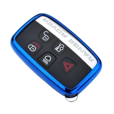 Image of StyleC Remote car key fob cover case compatible with Land Rover Range Sport Jaguar XF XJ (Blue)