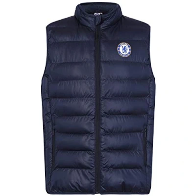 Image of Chelsea FC Official Football Gift Mens Padded Body Warmer Gilet Navy Zip XL