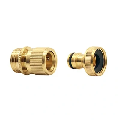 Image of Garden Hose Quick Connect, 1 Set (2PCS) 3/4 inch Solid Brass No Leak Connector Fitting, Easy Connect and Release Adapter Set, Male Female(1 Sets)