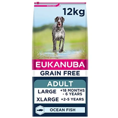 Image of Eukanuba Grain Free Complete Dry Dog Food for Adult Large and Giant Breeds with Ocean Fish 12 kg