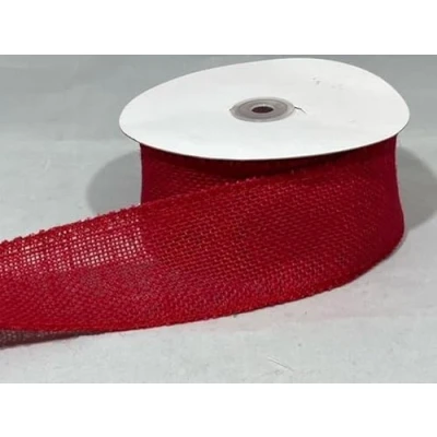 Image of 2 metres X 63mm ECO Hessian Style Wired Ribbon Dark RED Christmas 6.3cm