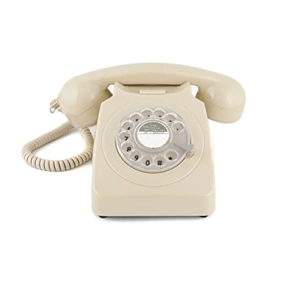 Image of GPO 746 Rotary 1970s Style Retro Landline Telephone, Classic Telephone with Ringer On/Off Switch, Curly Cord, Authentic Bell Ring for Home, Hotels Ivory