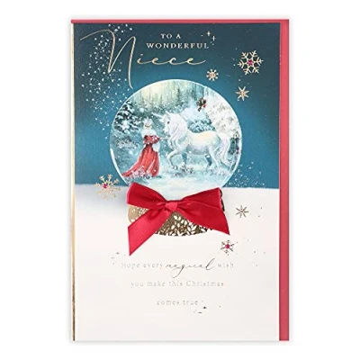 Image of Clintons: Niece Xmas Card, Lady and Unicorn Christmas Cards for Niece, Card Niece,Multi Colour,155 x 235,1181321