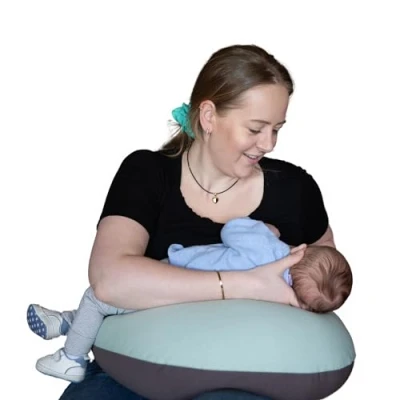 Image of Hippychick Nursing Pillow Comfortable Breastfeeding Pillows For Babies 100% Cotton Maternity Cover Removable &amp; Washable Post Pregnancy Gifts Charcoal and Sage Green