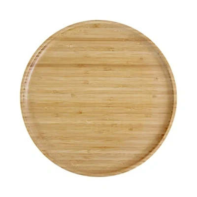 Image of pandoo Reusable Bamboo Plates, 100% Round Wooden Decoration, Dinner Crockery Set, Set 4 x 30 cm
