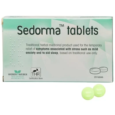 Image of Natural Calming Tablets for Adults 5 in 1 Herbal Stress &amp; Anxiety Relief with Lavender, Valerian Root Passion Flower Gentle Support Supplement Rest Relaxation Sedorma (20)