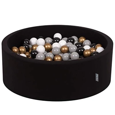 Image of KiddyMoon 90X30cm/300 Balls ∅ 7Cm / 2.75In Baby Foam Ball Pit Made In EU, Black:White/Grey/Black/Gold