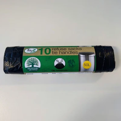 Image of Tidy Z Bin Bags Tie Handles 10 Pack 50 L