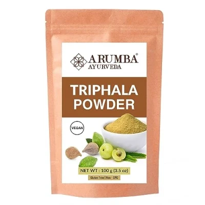 Image of Arumba Ayurveda Triphala Powder 100 Grams for Constipation Relief, Haritaki, Bibhitaki, Amla, Cleanse Vitamin C, Digestion