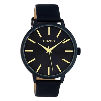 Image of Oozoo Women&#039;s Watch with Leather Strap 42 mm Colours of Unicolour, Dark Blue Sunray, groß, Strap.