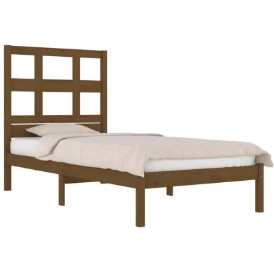 Image of vidaXL Solid Wood Pine Bed Frame in Honey Brown for Modern Bohemian Style Bedrooms, Ideal 100x200 cm Mattress, Durable and Stable Build