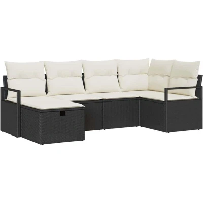 Image of vidaXL 6 Piece Garden Sofa Set with Cushions Black Poly Rattan