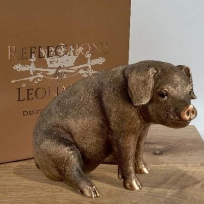 Image of Leonardo Bronze Effect Sitting Pig Ornament Reflections Farm Animals Collection