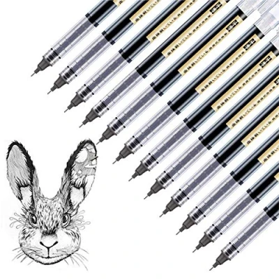 Image of Surcotto Rollerball pen, 0.5 mm Black Gel Pen Quick Drying Ink Extra Fine Point Pens Micro Liner Liquid Fineliner Pack of 12