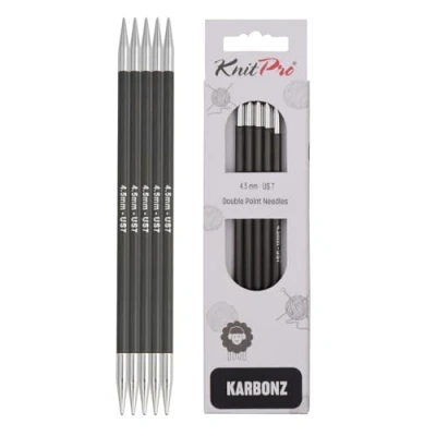 Image of KnitPro 20 cm x 4.5 mm Karbonz Double Pointed Needles, Black and Silver