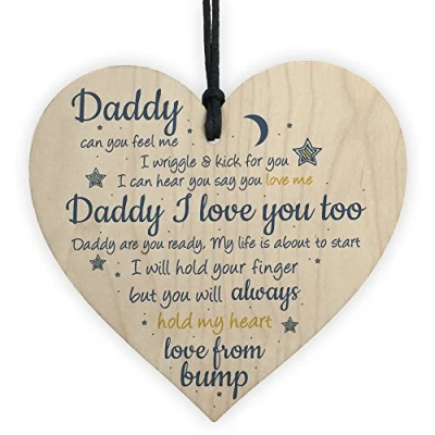 Image of RED OCEAN Handmade Wooden Heart From Bump Gifts For Men Dad Daddy To Be Birthday Father Baby Son Daughter