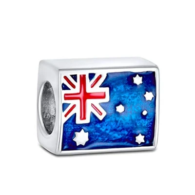 Image of Red White Blue Pride International Patriotic Australian Flag Charm Bead For Women Teen .925 Sterling Silver Fits European Bracelet