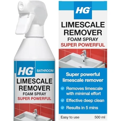 Image of HG Limescale Remover Foam Spray Super Powerful, Sink Tap &amp; Toilet Remover, Bathroom Cleaner Descaler for Shower Heads, Chrome, Baths Screens 500ml