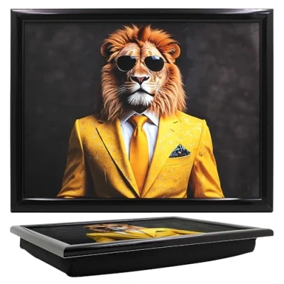Image of Tamersgifts Cushioned Laptrays Lap Tray TV Dinner Bean Bag Padded Cushion Gift (Lion Laptray)