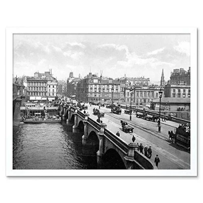 Image of Wee Blue Coo Glasgow The Bridge Scotland Vintage History Old BW Art Print Framed Poster Wall Decor 12X16 Inch