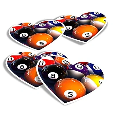 Image of Vinyl Heart Stickers (Set of 4) Glossy Pool Balls Snooker Pub Fun Decals for Laptops,Tablets,Luggage,Scrap Booking,Fridges #13156