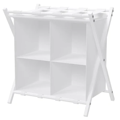 Image of Luggage Rack with Storage, Metal Folding Suitcase Stand Portable Racks for Bedroom, 2 Tier Travel Chest Storage Home 1 x White