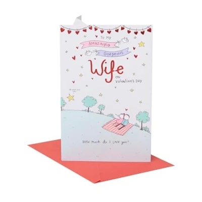 Image of UK Greetings Valentine&#039;s Day Card for Wife Sweet Cartoon Design