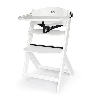 Image of Kinderkraft Wooden Highchair 3 in 1 ENOCK, Multifunctional Baby Chair, Ajustable Heigh and Footrest, Safety Harness, with Detachable Tray, for Children up to 10 Years, White