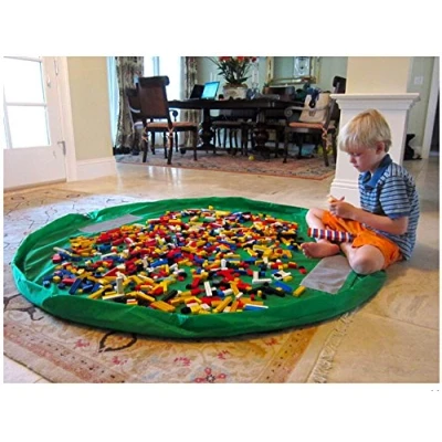 Image of Hivel Portable Toy Storage Bag Easy Tidy Play/Storage Kids Play Mat Toys Organizer Ideal for Lego Duplo and Other Children&#039;s Faster Cleanup Large Size Diameter 150cm Green