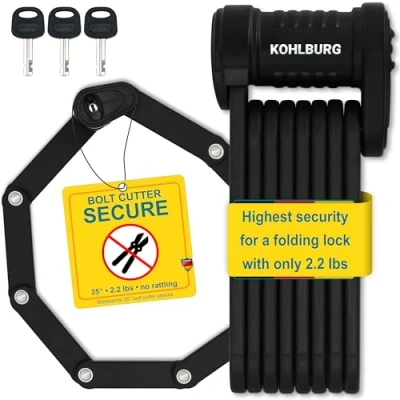 Image of KOHLBURG Security Folding Lock Bicycle 89cm Long Very Secure Made of Hardened Special Steel for e Bikes &amp; Bicycles with Holder