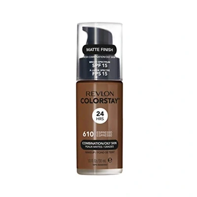 Image of Revlon Colorstay Liquid Foundation Makeup for Combination/Oily Skin SPF 15, Longwear Medium Full Coverage with Matte Finish, Espresso (610), 30 ml