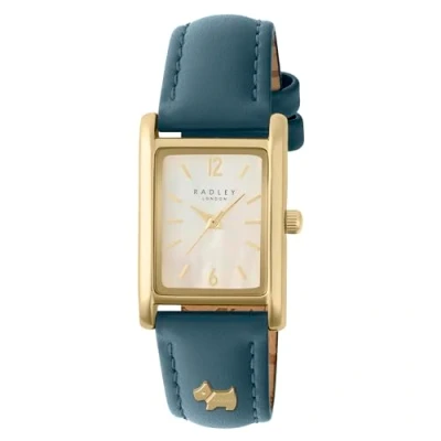 Image of RADLEY Women&#039;s Gold Plated Blue Leather Strap Mother of Pearl Analogue Quartz Watch RY21720