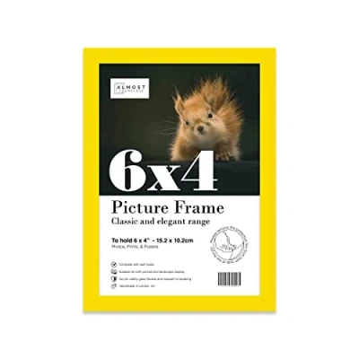 Image of 6x4 Inch Yellow Photo Frame Wall Mountable and Freestanding Picture Standard Photograph Size, 6&quot; X 4&quot; (15 10cm)