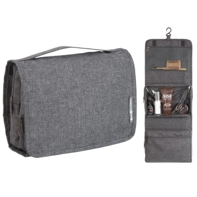 Image of Bigso Box of Sweden Hanging Travel Toiletry Bag with Multiple Compartments Compact Wash Mesh Pocket and Detachable Clear Airport Liquid Pouch Suitable for Use as a Cosmetics Grey
