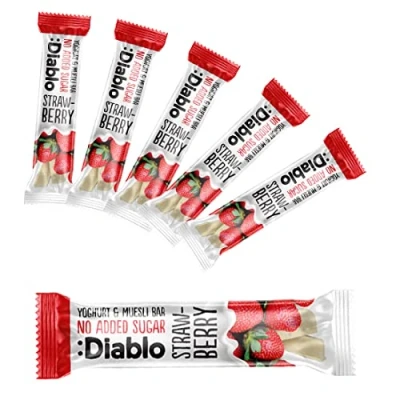 Image of Diablo Yoghurt &amp; Muesli Bar Strawberry No Added Sugar Sweetened with Maltitol Breakfast Bars Diabetic Friendly Hamper Available Perfect for Gifting 1 30g (Pack Of 6)