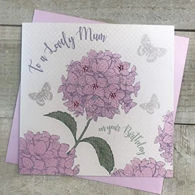 Image of Mum Birthday Card, Sparkly Hydrangea Hand Finished by White Cotton Cards SS214