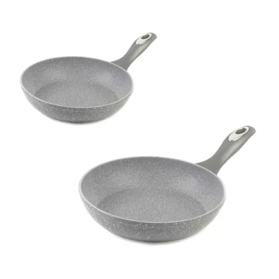 Image of Salter COMBO 6448 20cm &amp; 28cm Non Stick Frying Pan Set, Healthier Cooking with Little to No Oil, Induction Suitable, Durable Forged Aluminium, Marblestone, Grey