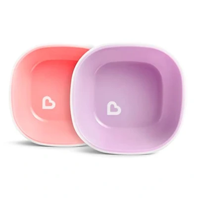 Image of Munchkin Splash Toddler Bowls Weaning Baby and Children Easy to Clean &amp; Durable Safe 2 Pack Pink Purple