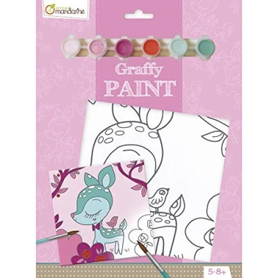Image of Avenue Mandarine Ref PP013O Graffy Paint Activity Set Fawn Deer Pre Drawn Painting Cardboard Canvas, 20cm x 20cm, 6 Paints to Use, Suitable for Ages 5 8+
