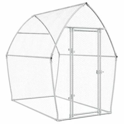 Image of vidaXL Chicken Cage in Silver Galvanised Steel Poultry Enclosure with Water resistant Roof, Lockable Door, 200x105x182 cm for Outdoor
