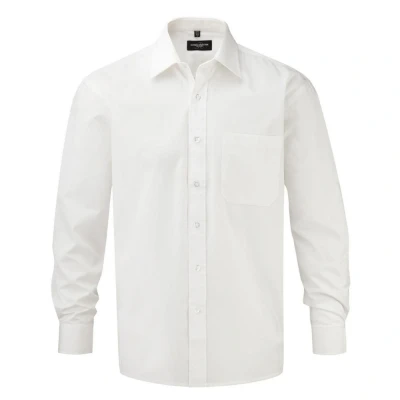 Image of Russell Athletic Collection Mens Poplin Long Sleeved Shirt (White) Cotton Size 3XL