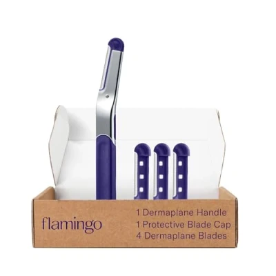Image of Flamingo Dermaplane Razor Kit, Facial Hair Remover for Women, Includes 1 Handle with Blade Cover and 4 Reflillable Razors