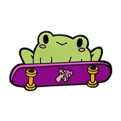 Image of Cute Frog Skateboard Enamel Pin Green Brooch Badge Cartoon Lapel Funny Animal Clothes Bag Hat Accessory Men Women Gifts