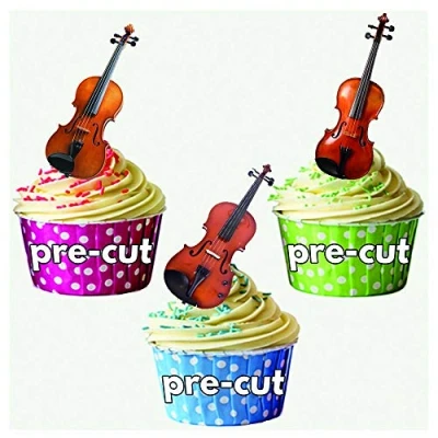 Image of AK Giftshop PRE CUT Violin Mix Edible Cupcake Toppers/Cake Decorations (Pack of 12)