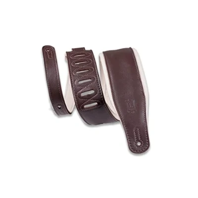 Image of Levy&#039;s M26gp dbr crm 3.25 Wide Garment Leather Guitar Strap in Dark Brown with Cream Backing, One Size