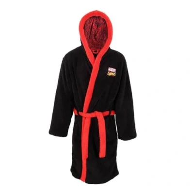 Image of Heroes Inc. Marvel Comics Logo Adult Fleece Black Dressing Gown Sizes Small X Large (MAR03882DGBSM, UK, Alpha, L, XL, Regular, Regular)
